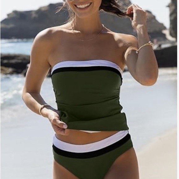 Olive Green Strapless Swim Set - Picture 2 of 6